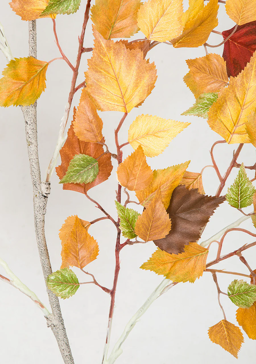 52" Silk Birch Leaf Stem -Yellow/Brown (Pack of 6) - Image 2
