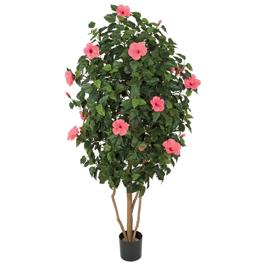 5'6" Hibiscus Flower Silk Tree w/Pot -Hot Pink