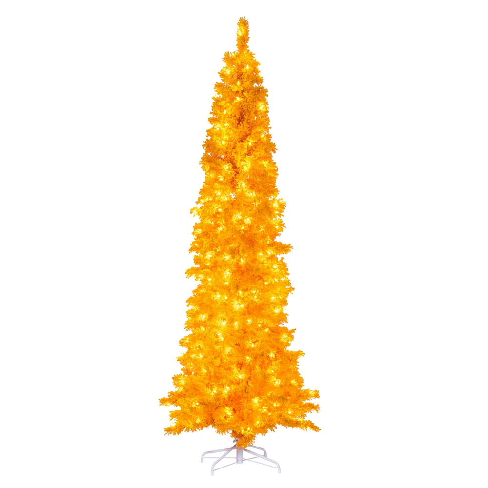 5'6"Hx22"W Flocked Pencil Fir Artificial Christmas Tree, LED Pre-Lit (Yellow) -Yellow