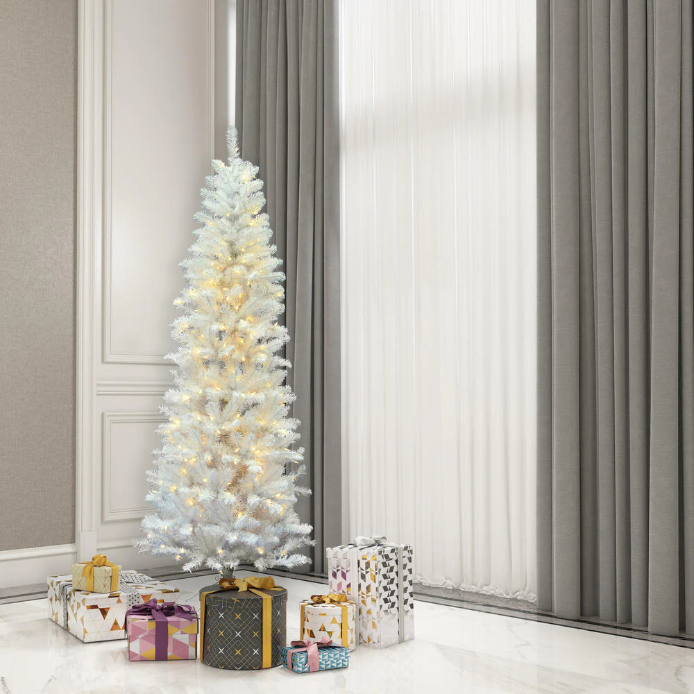 5'6"Hx28"W Pencil White Salem Pine Artificial Christmas Tree, Micro LED Pre-Lit (Multi-Mode) -White - Image 8
