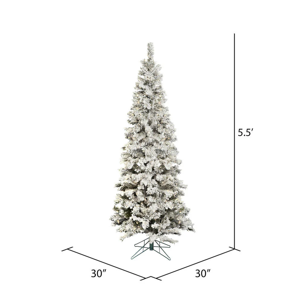 5'6"Hx30"W Flocked Pencil Pacific Pine Artificial Christmas Tree, LED Pre-Lit -White - Image 3