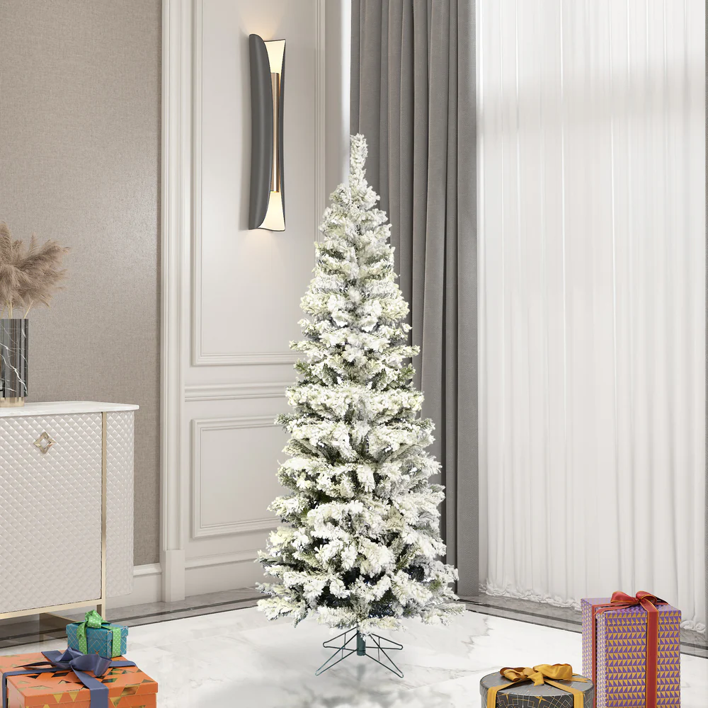 5'6"Hx30"W Flocked Pencil Pacific Pine Artificial Christmas Tree, Unlit -White - Image 6