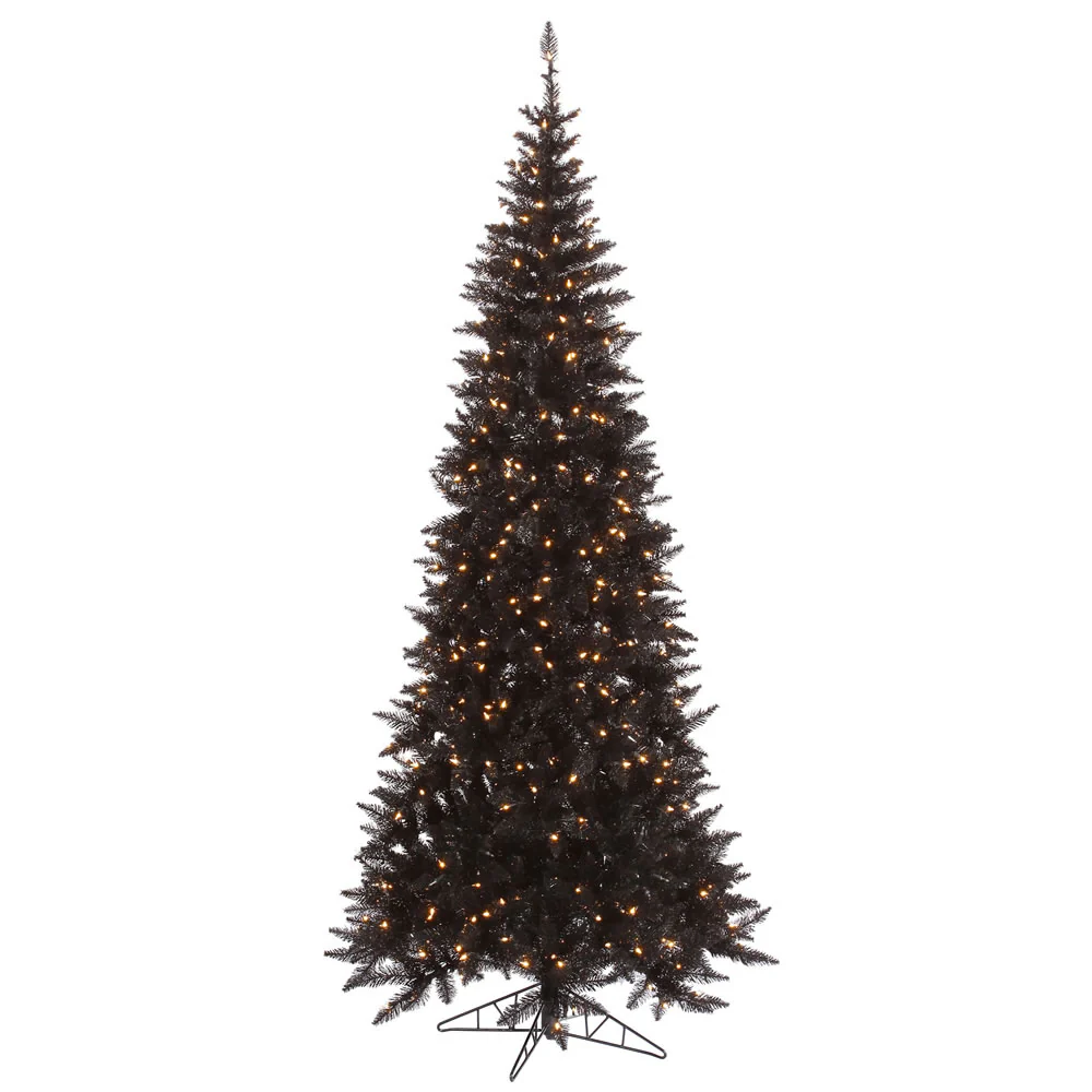 5'6"Hx30"W Slim Fir Artificial Christmas Tree, LED Pre-Lit -Black