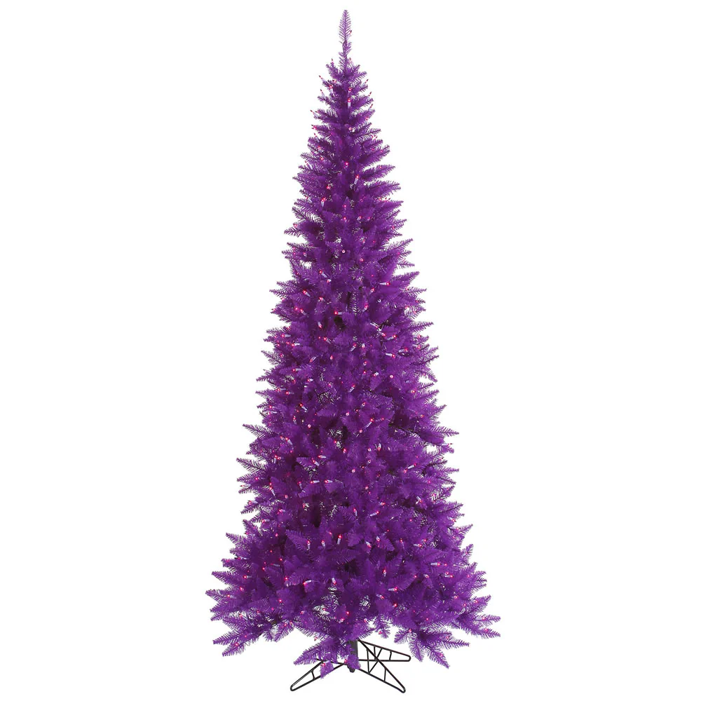 5'6"Hx30"W Slim Fir Artificial Christmas Tree, LED Pre-Lit (Purple) -Purple