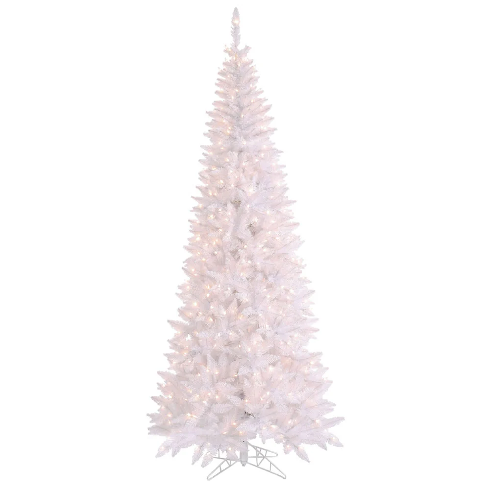 5'6"Hx30"W Slim Fir Artificial Christmas Tree, LED Pre-Lit -White