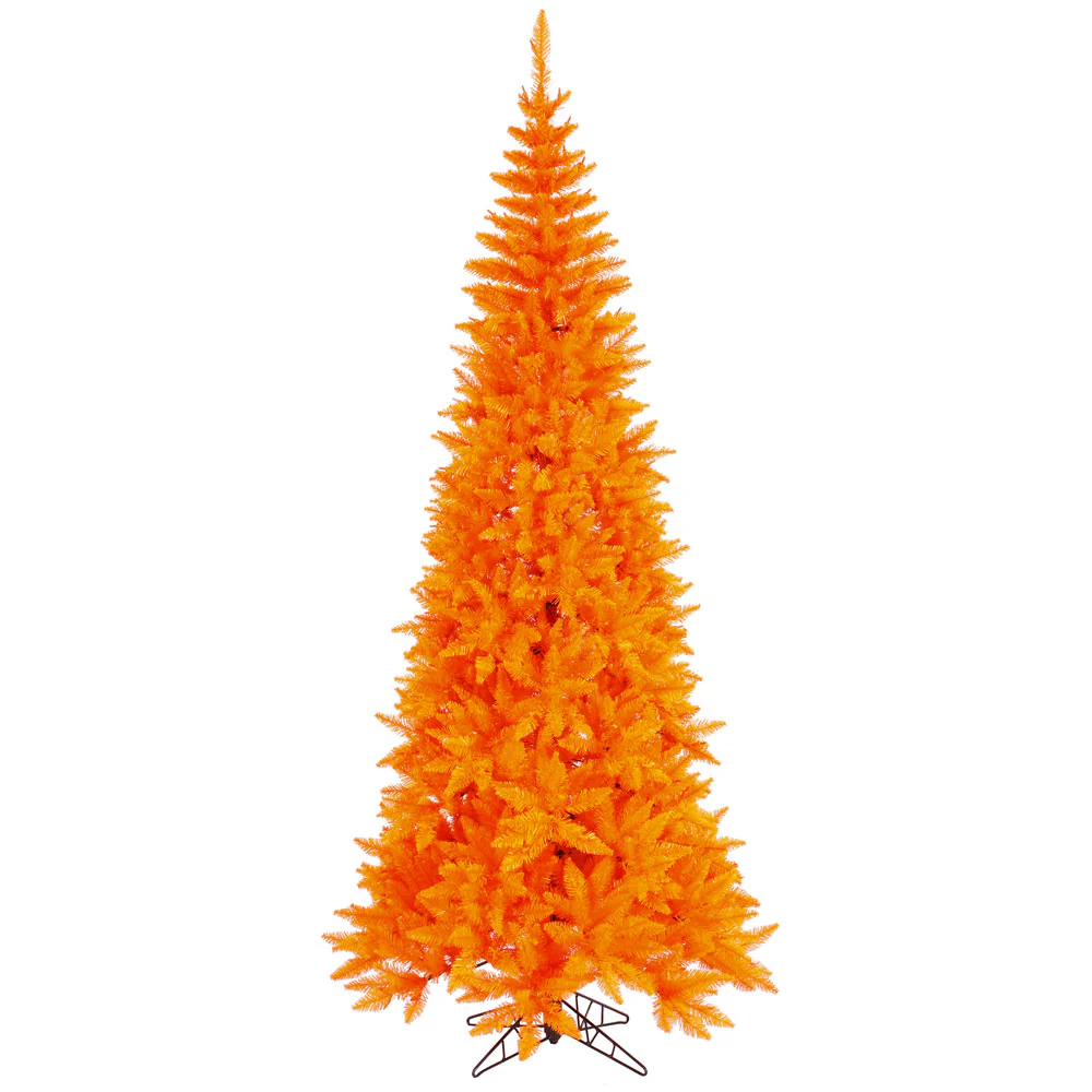 5'6"Hx30"W Slim Fir Artificial Christmas Tree, Unlit -Orange