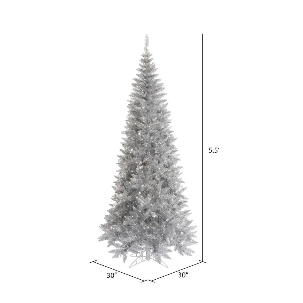 5'6"Hx30"W Tinsel Slim Fir Artificial Christmas Tree, Unlit -Silver - Image 2