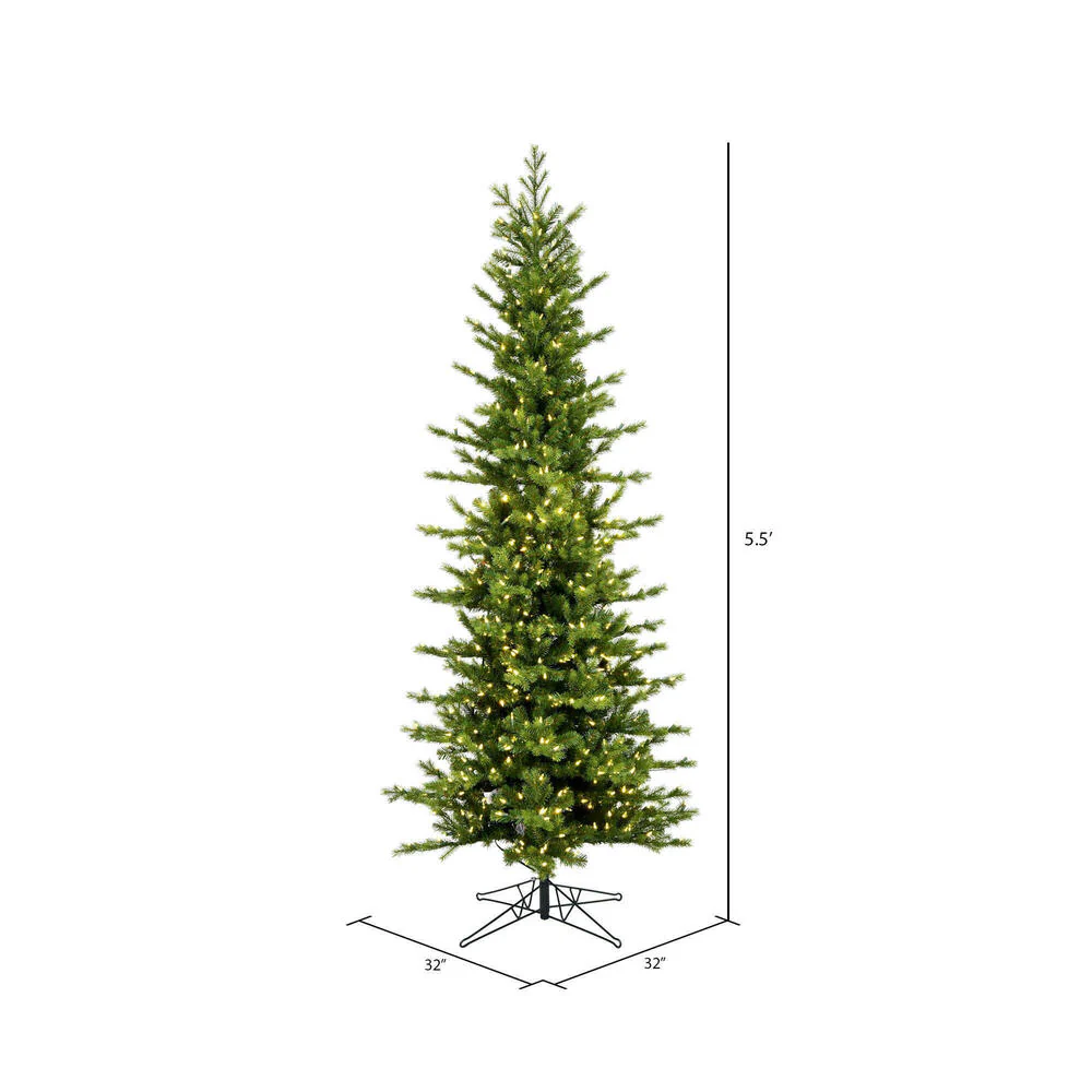 5'6"Hx32"W PE Pencil Moutauk Pine Artificial Christmas Tree, LED Pre-Lit -Green - Image 3
