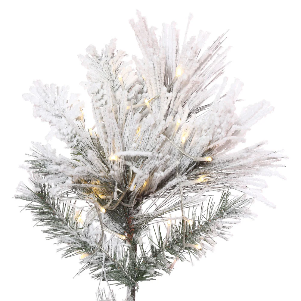 5'6"Hx36"W Flocked Slim Atka Pine Artificial Christmas Tree, Micro LED Pre-Lit -White - Image 2