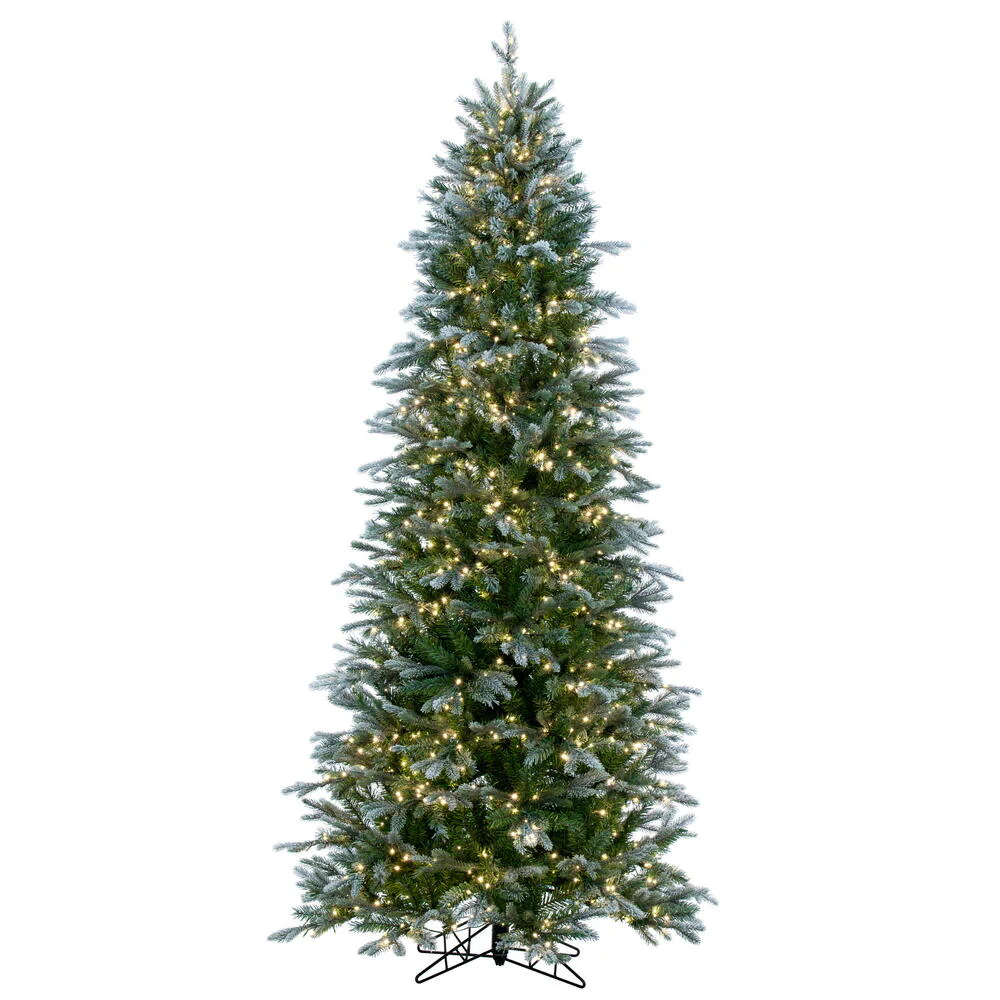 5'6"Hx36"W PE Frosted Slim Douglas Fir Artificial Christmas Tree, Micro LED Pre-Lit -Green