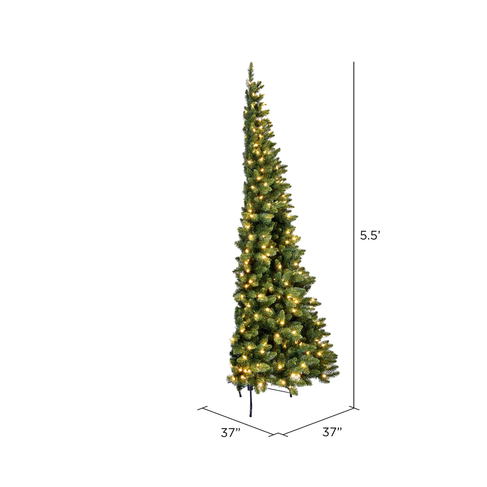 5'6"Hx37"W Half-Tree/Wall Chapel Pine Artificial Christmas Tree, LED Pre-Lit -Green - Image 3