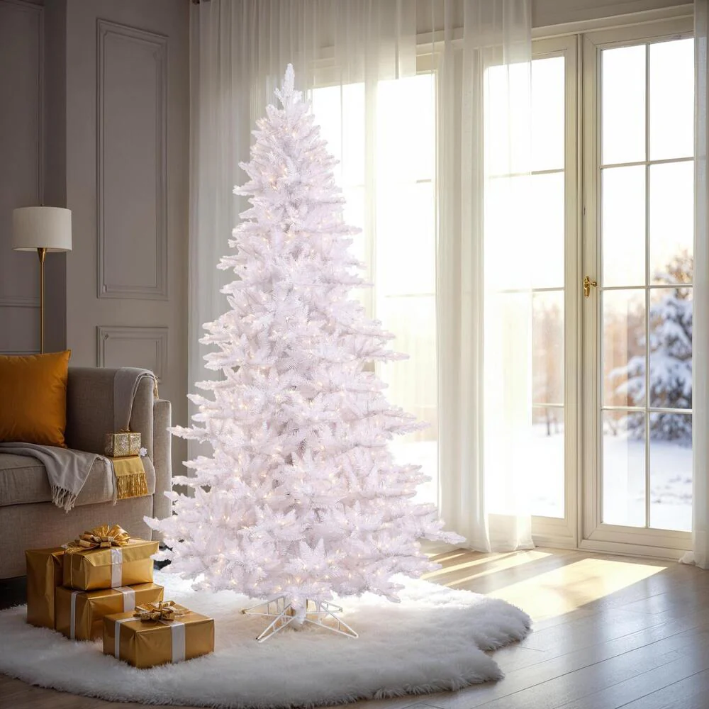 5'6"Hx42"W Fir Artificial Christmas Tree, LED Pre-Lit -White - Image 2