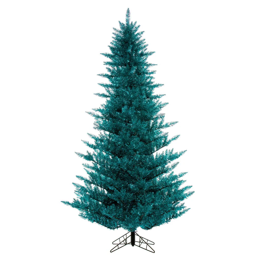 5'6"Hx42"W Tinsel Artificial Christmas Tree, Unlit -Aqua