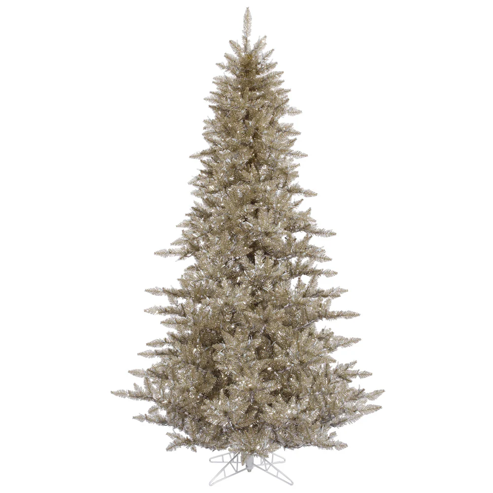 5'6"Hx42"W Tinsel Fir Artificial Christmas Tree, Unlit -Champagne