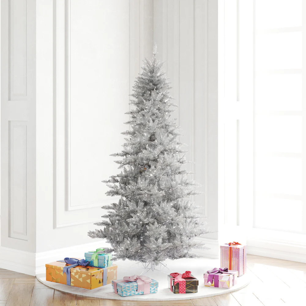 5'6"Hx42"W Tinsel Fir Artificial Christmas Tree, Unlit -Silver - Image 6