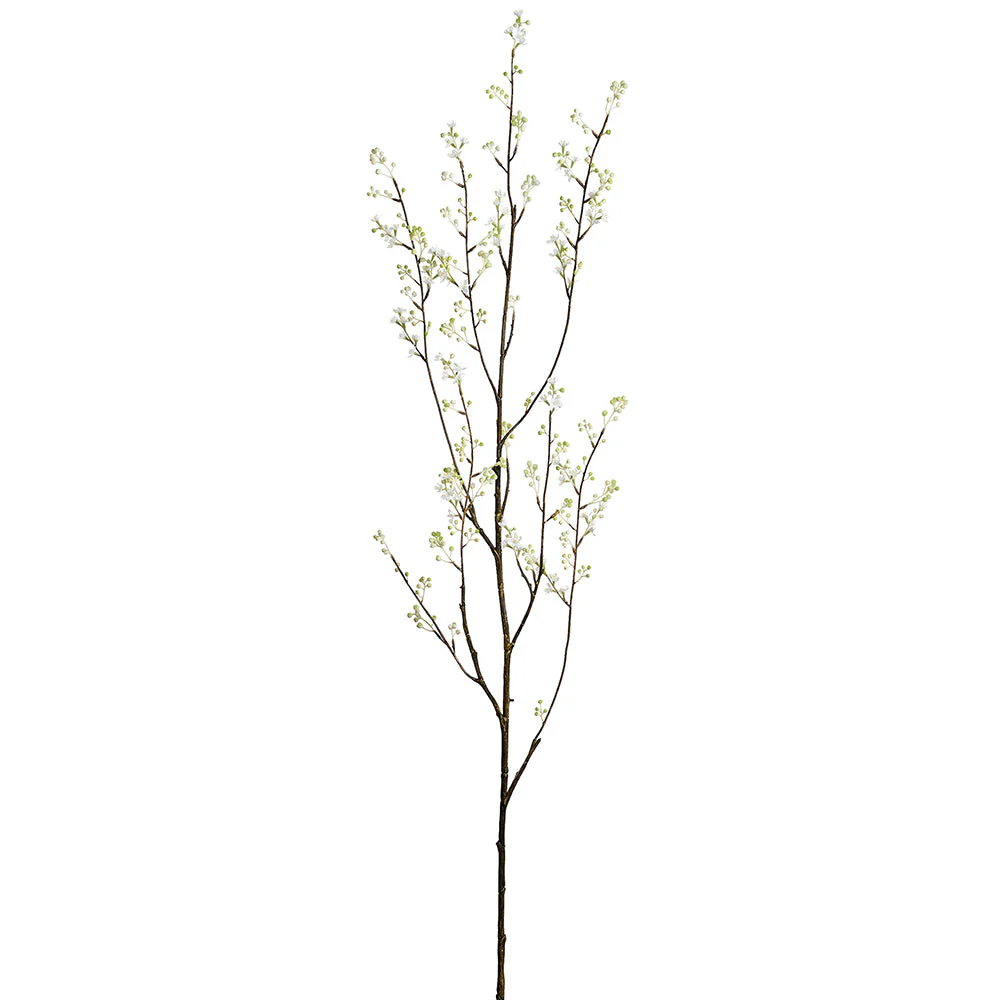 57" Plum Blossom Silk Flower Stem -Cream/Green (Pack of 12)