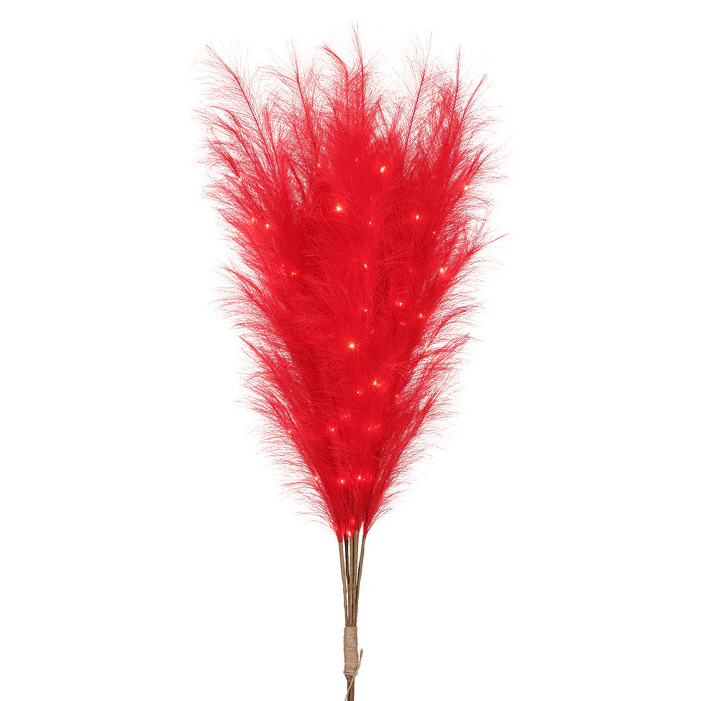 58" Artificial Pampas Grass Stem Bundle, Battery LED Pre-Lit -Red (Pack of 2)