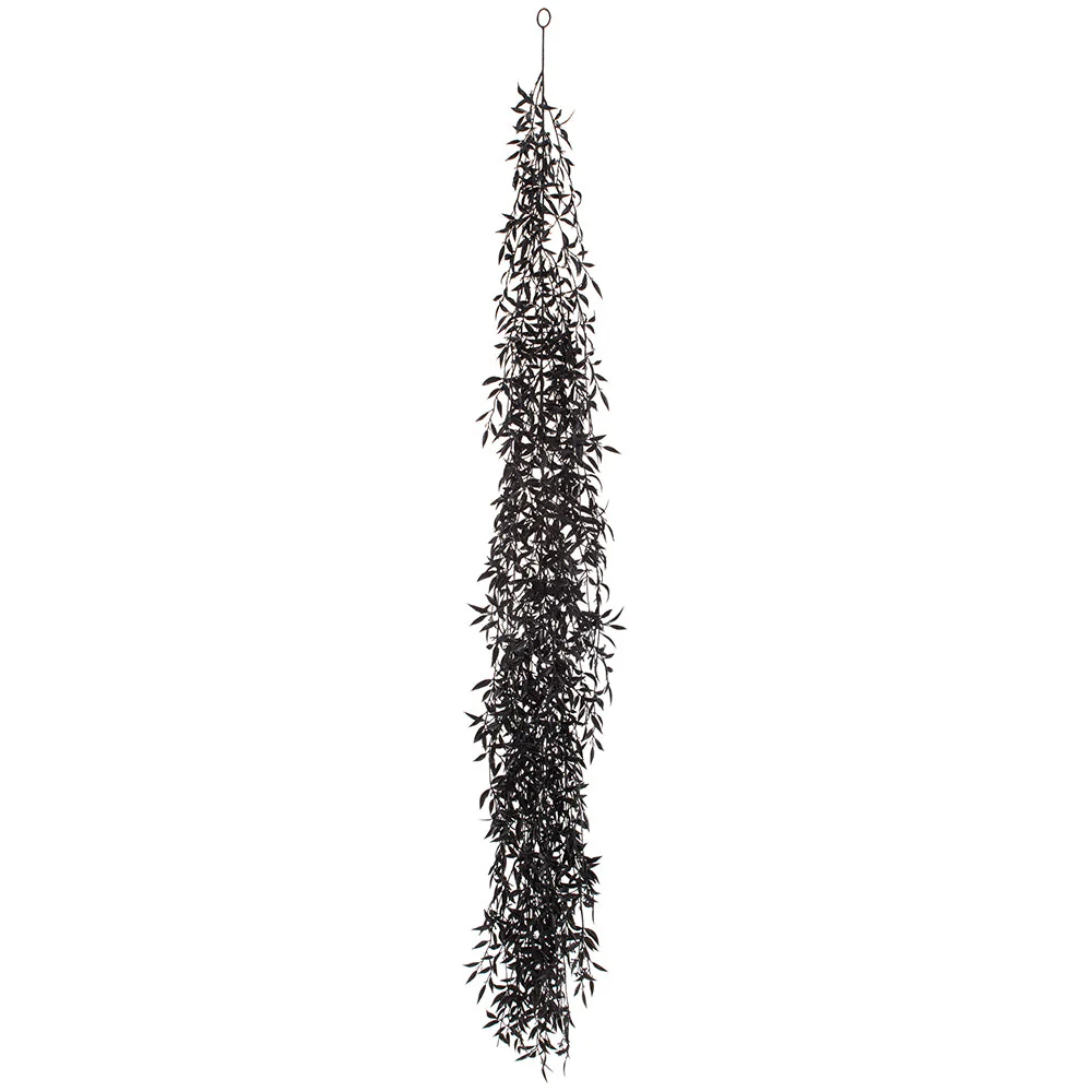 5'9" Hanging Glittered Artificial Eucalyptus Leaf Swag Garland -Black (Pack of 4)