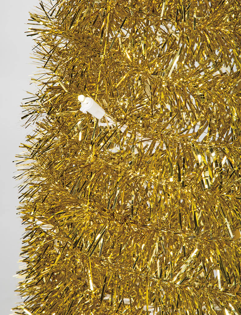 5'Hx12"W Tinsel Pop Up Artificial Christmas Tree, LED Pre-Lit -Gold - Image 2