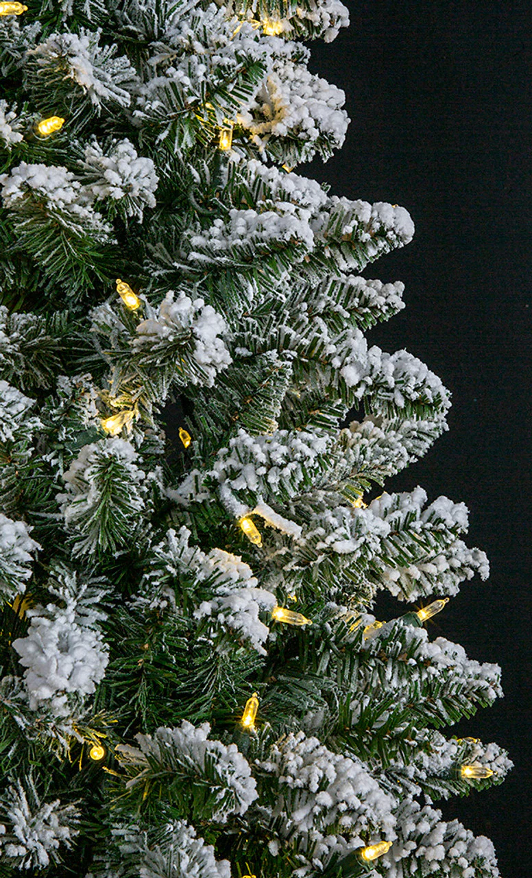 5'Hx20"W Flocked Beaumont Pencil Pine Artificial Christmas Tree, LED Pre-Lit -White/Green - Image 2