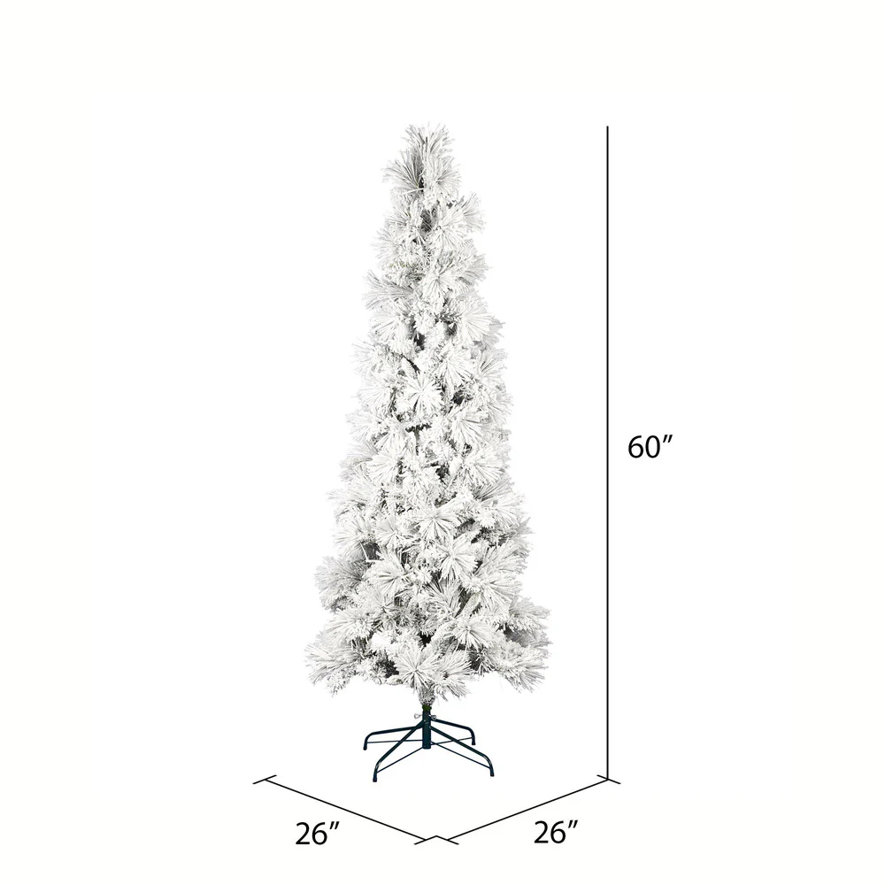 5'Hx26"W Flocked Pencil Atka Pine Artificial Christmas Tree, Unlit -White - Image 3