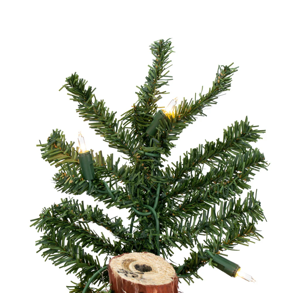 5'Hx28"W Natural Trunk Alpine Artificial Christmas Tree, LED Pre-Lit -Green - Image 2
