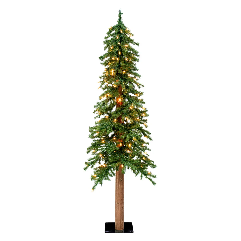 5'Hx28"W Natural Trunk Alpine Artificial Christmas Tree, Micro LED Pre-Lit (Multi-Mode) -Green