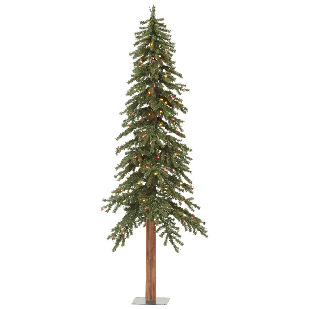 5'Hx28"W Natural Trunk Alpine Artificial Christmas Tree, Micro LED Pre-Lit (Multi-Mode) -Green - Image 2