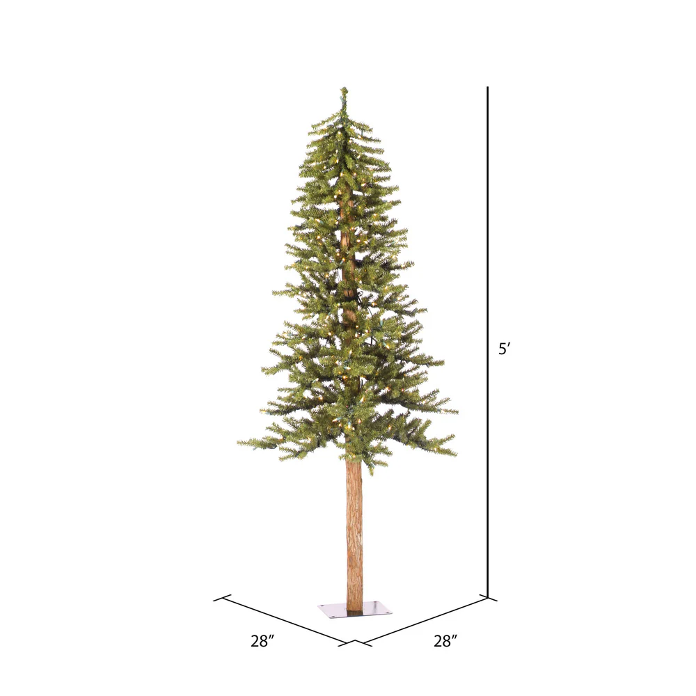 5'Hx28"W Natural Trunk Alpine Artificial Christmas Tree, Micro LED Pre-Lit (Multi-Mode) -Green - Image 7