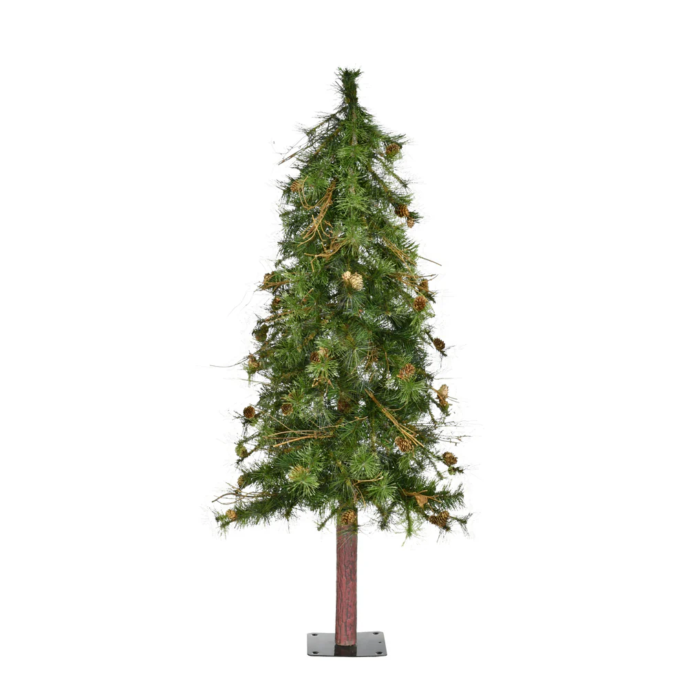 5'Hx30"W Mixed Country Artificial Alpine Tree w/Pinecone & Grapevine, Unlit -Green/Brown