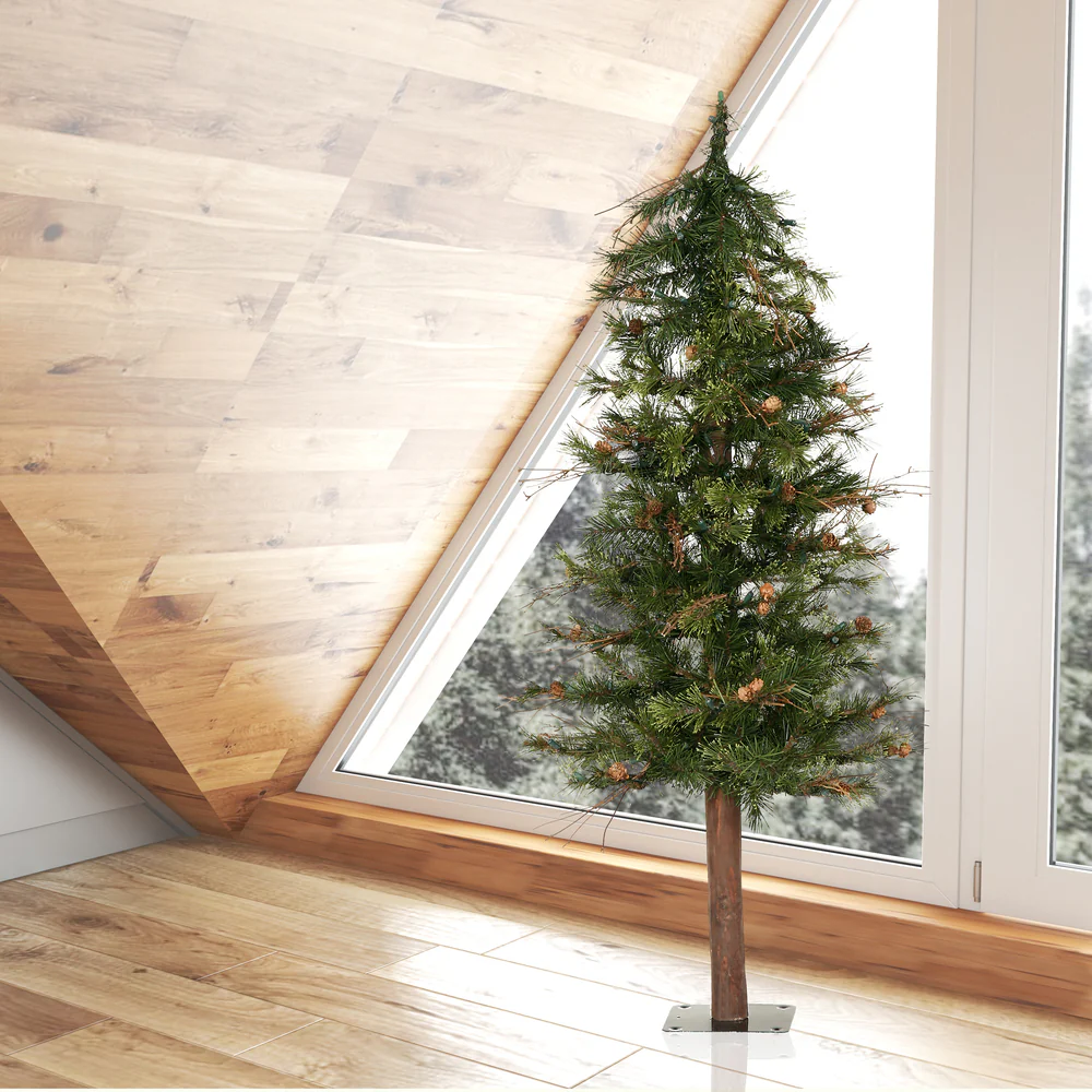 5'Hx30"W Mixed Country Artificial Alpine Tree w/Pinecone & Grapevine, Unlit -Green/Brown - Image 3
