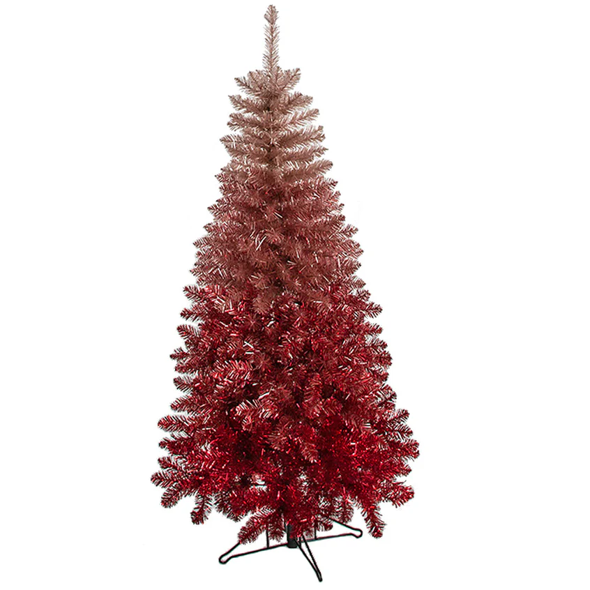 5'Hx30"W Tinsel Ombre Artificial Christmas Tree, Unlit -Pink/Red