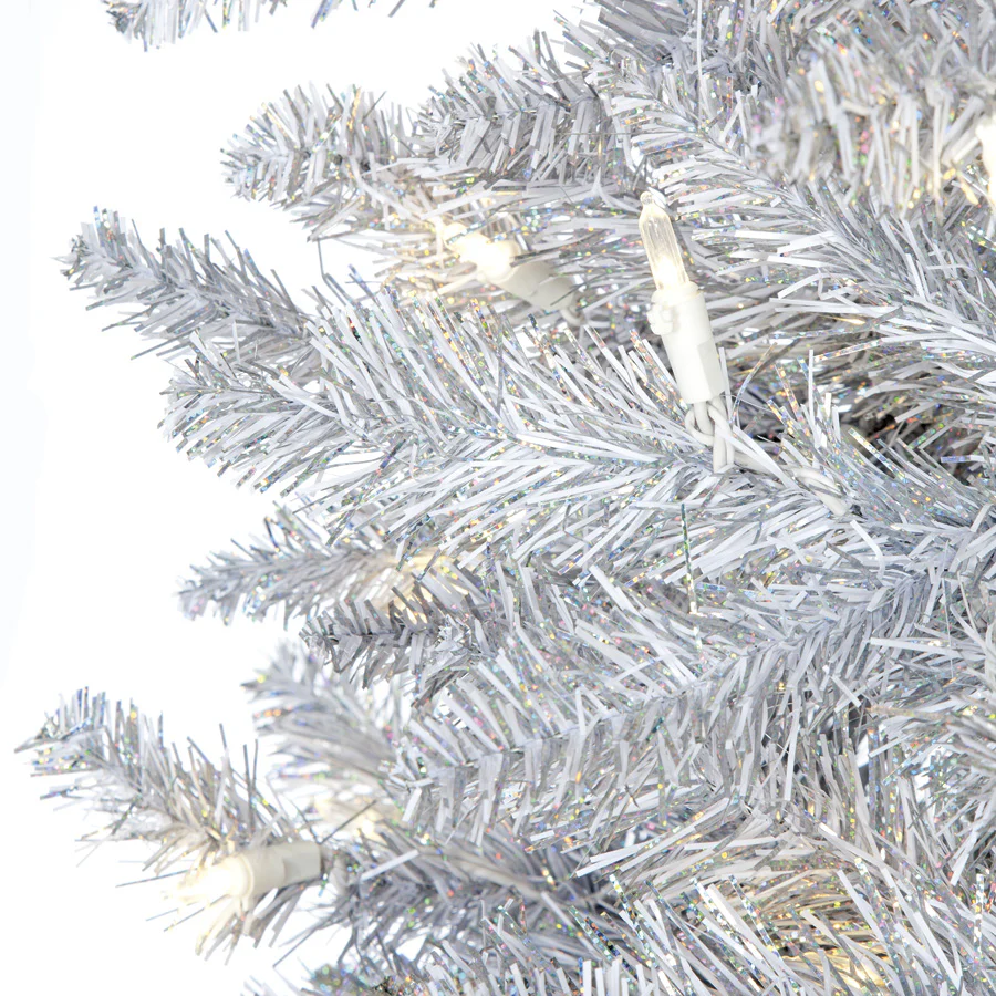 5'Hx34"W Tinsel Ombre Artificial Christmas Tree, LED Pre-Lit -Black/Silver/White - Image 4