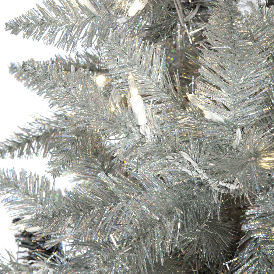 5'Hx34"W Tinsel Ombre Artificial Christmas Tree, LED Pre-Lit -Black/Silver/White - Image 5