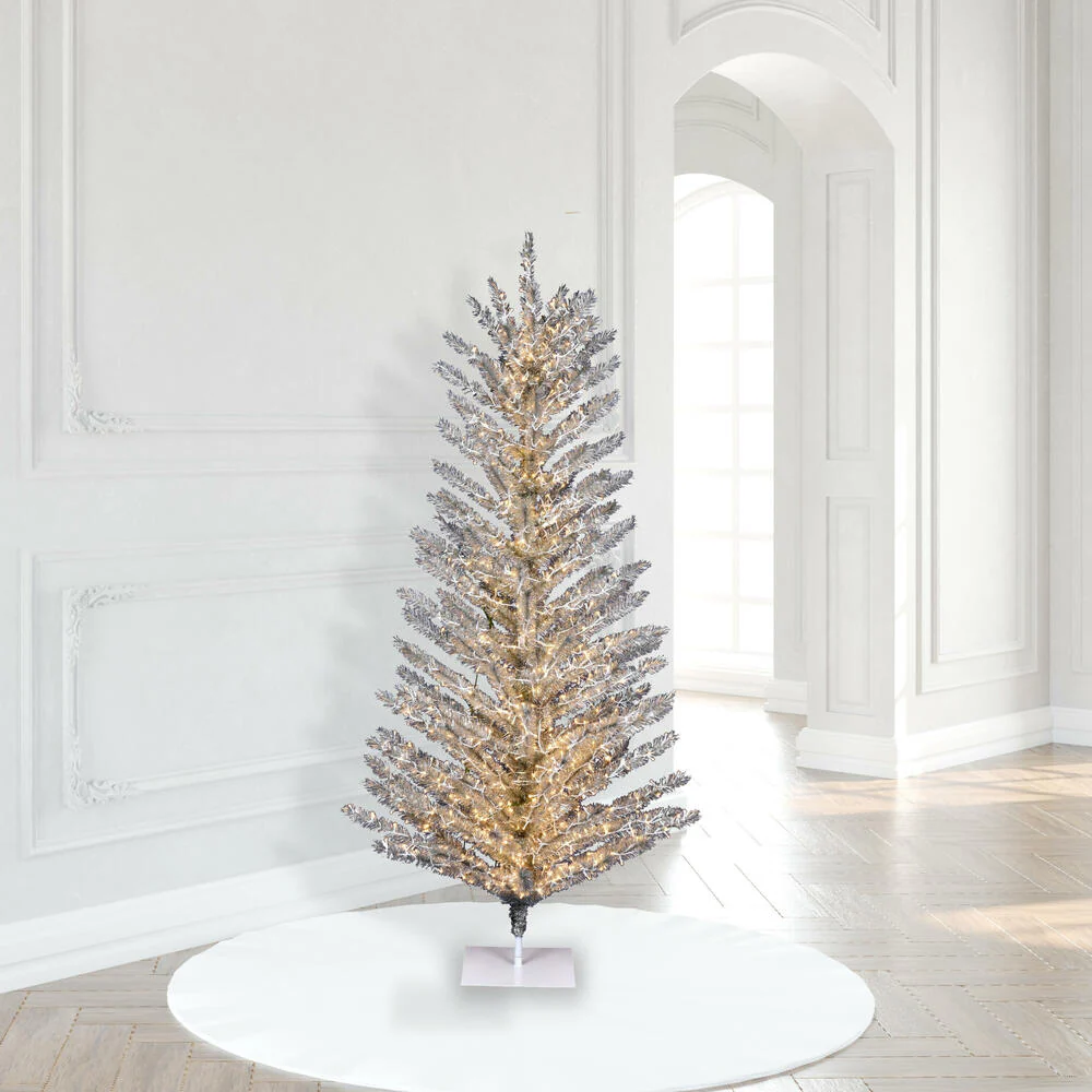 5'Hx37"W Vintage Aluminum Pine Artificial Christmas Tree, Micro LED Pre-Lit -Silver - Image 3