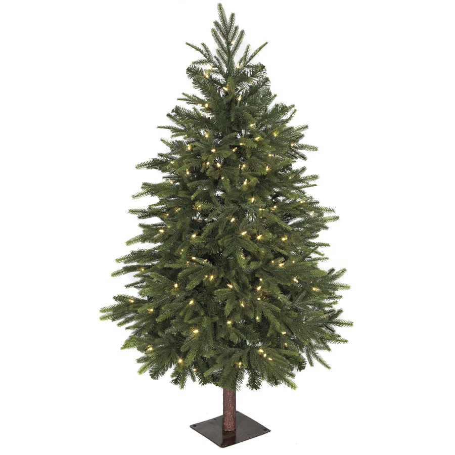 5'Hx39"W PE Natural Trunk Red Spruce Artificial Tree, LED Pre-Lit -Green