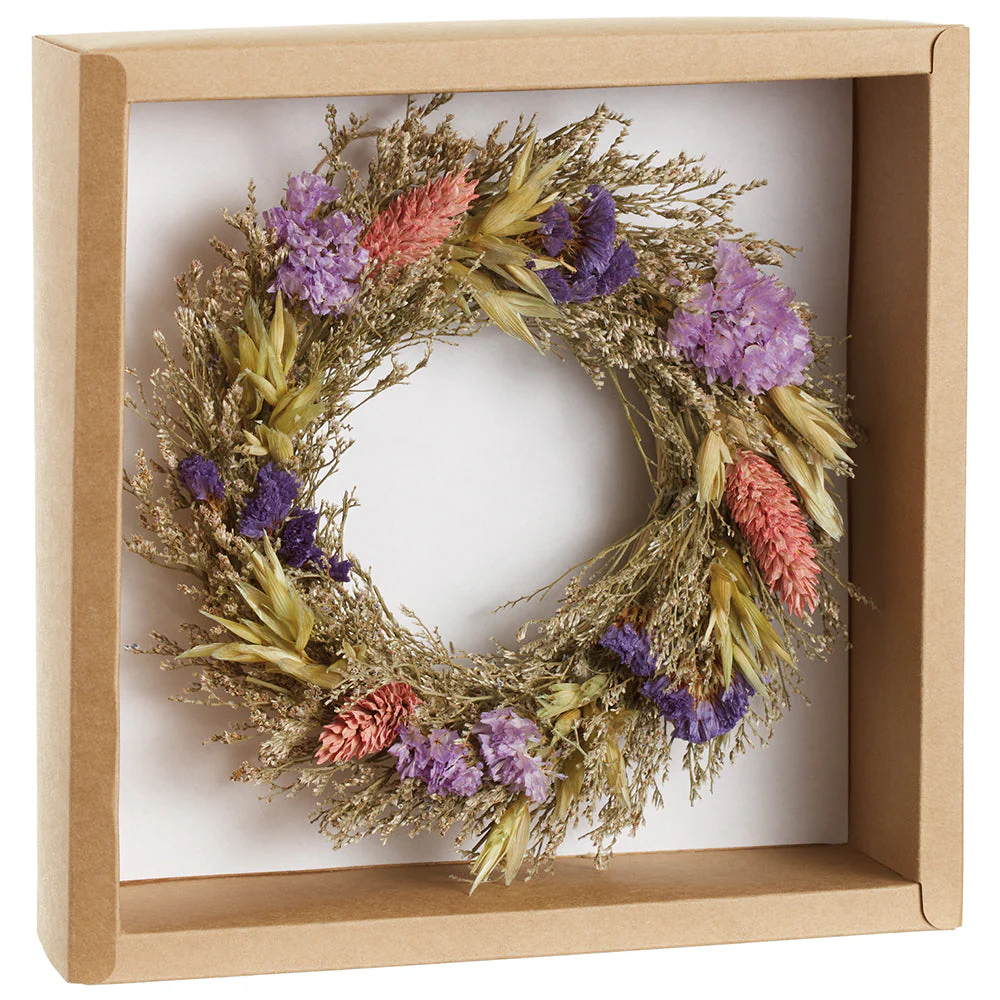 6.5" Preserved Kitten Tail & Statice Flower Wreath -Lavender/Purple