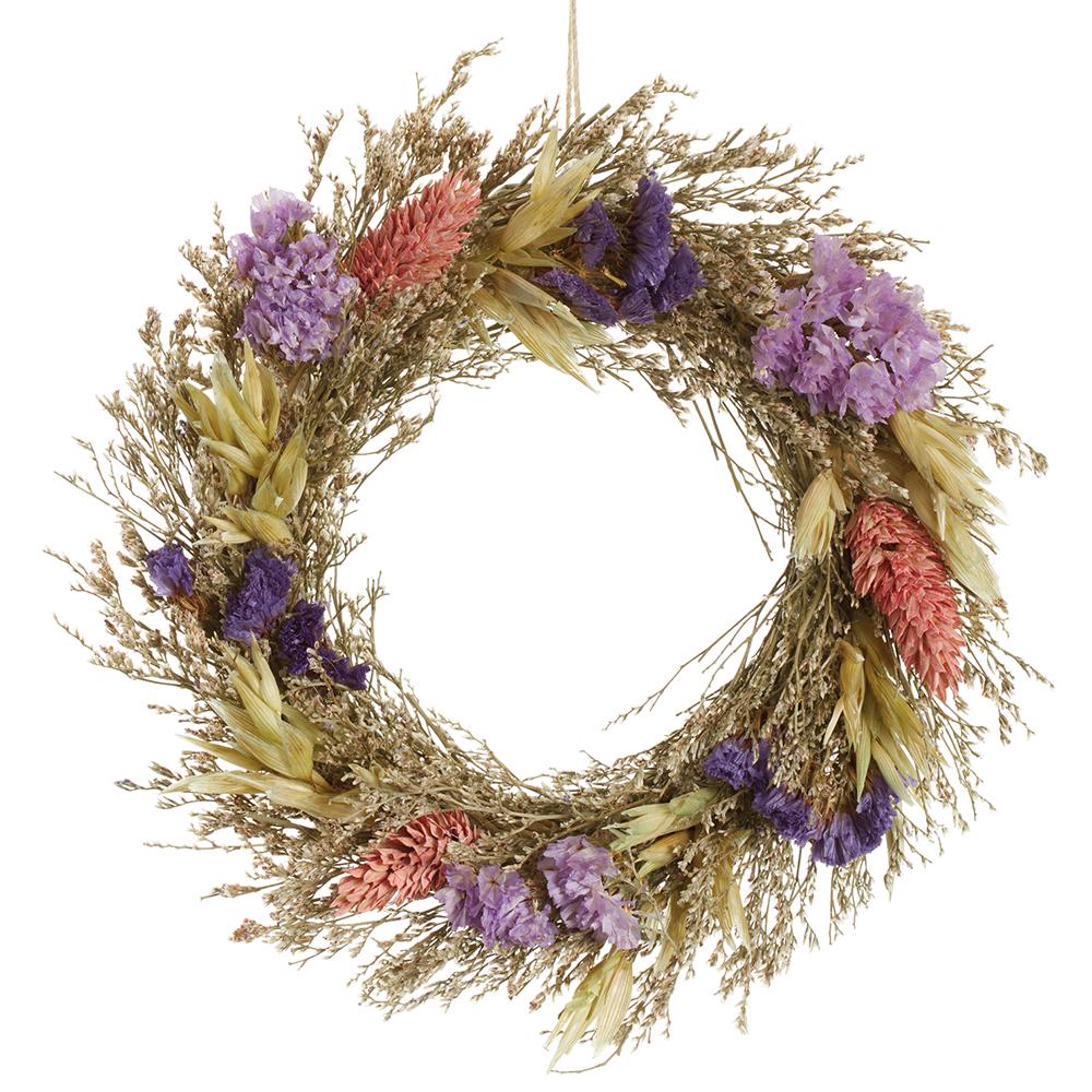 6.5" Preserved Kitten Tail & Statice Flower Wreath -Lavender/Purple - Image 2