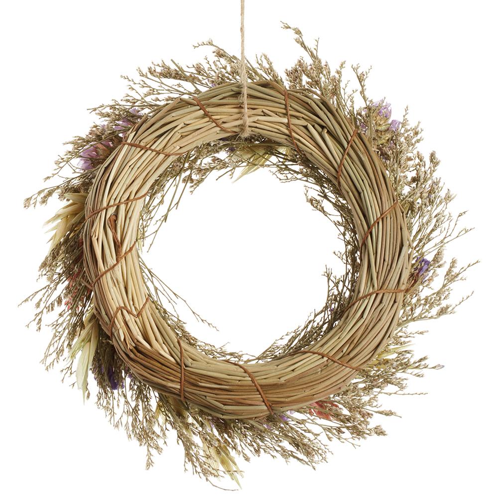 6.5" Preserved Kitten Tail & Statice Flower Wreath -Lavender/Purple - Image 3