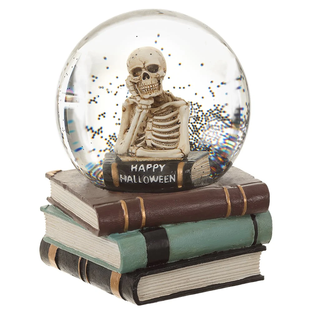 6.75" Halloween Skeleton On Stacking Books -Mixed Colors