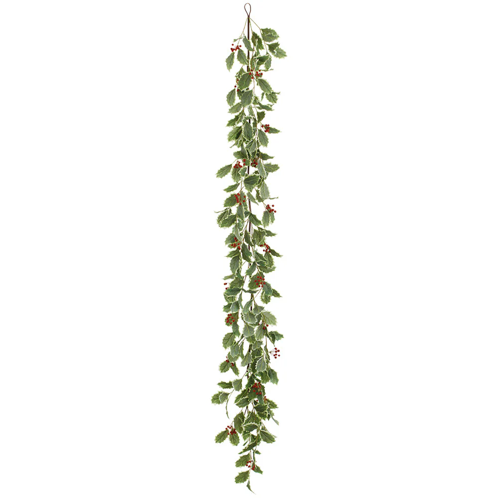 6' Artificial Holly & Berry Garland -Variegated/Red (Pack of 2)