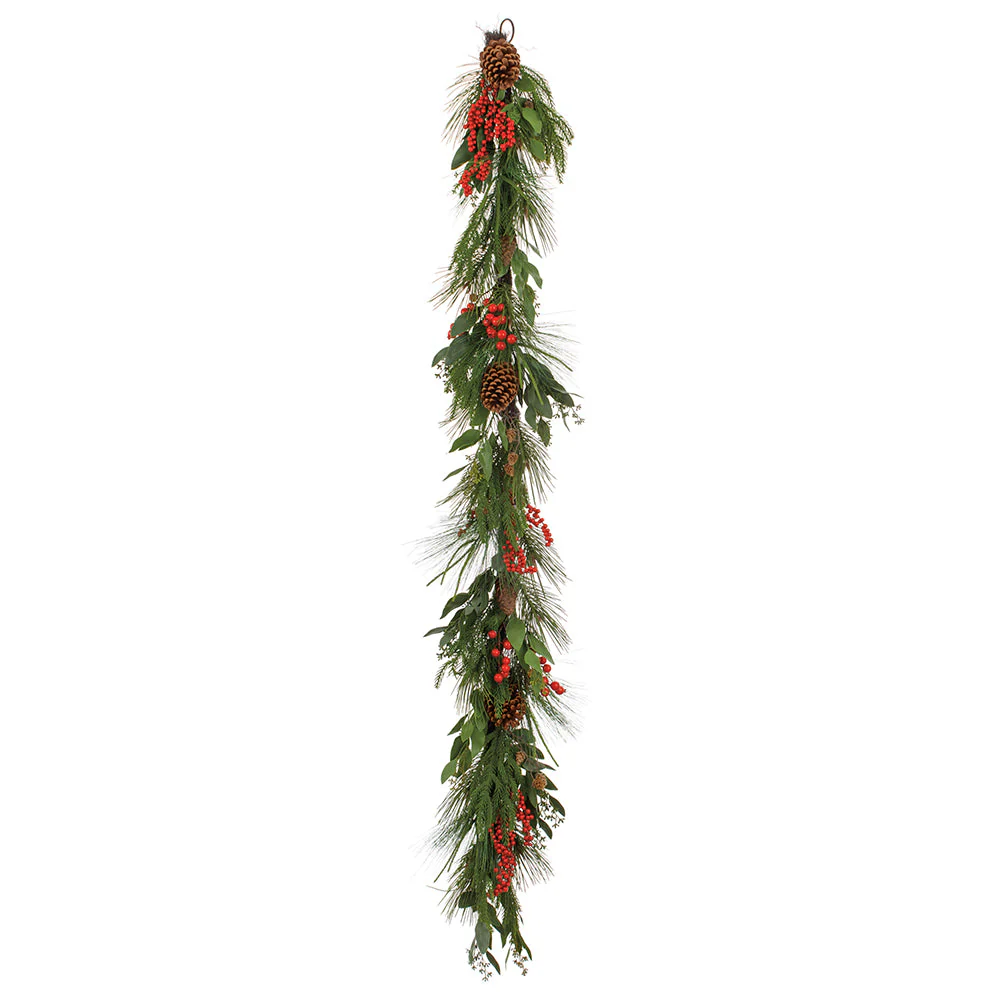 6' Berry, Pinecone & Pine Artificial Garland -Red/Brown (Pack of 2)