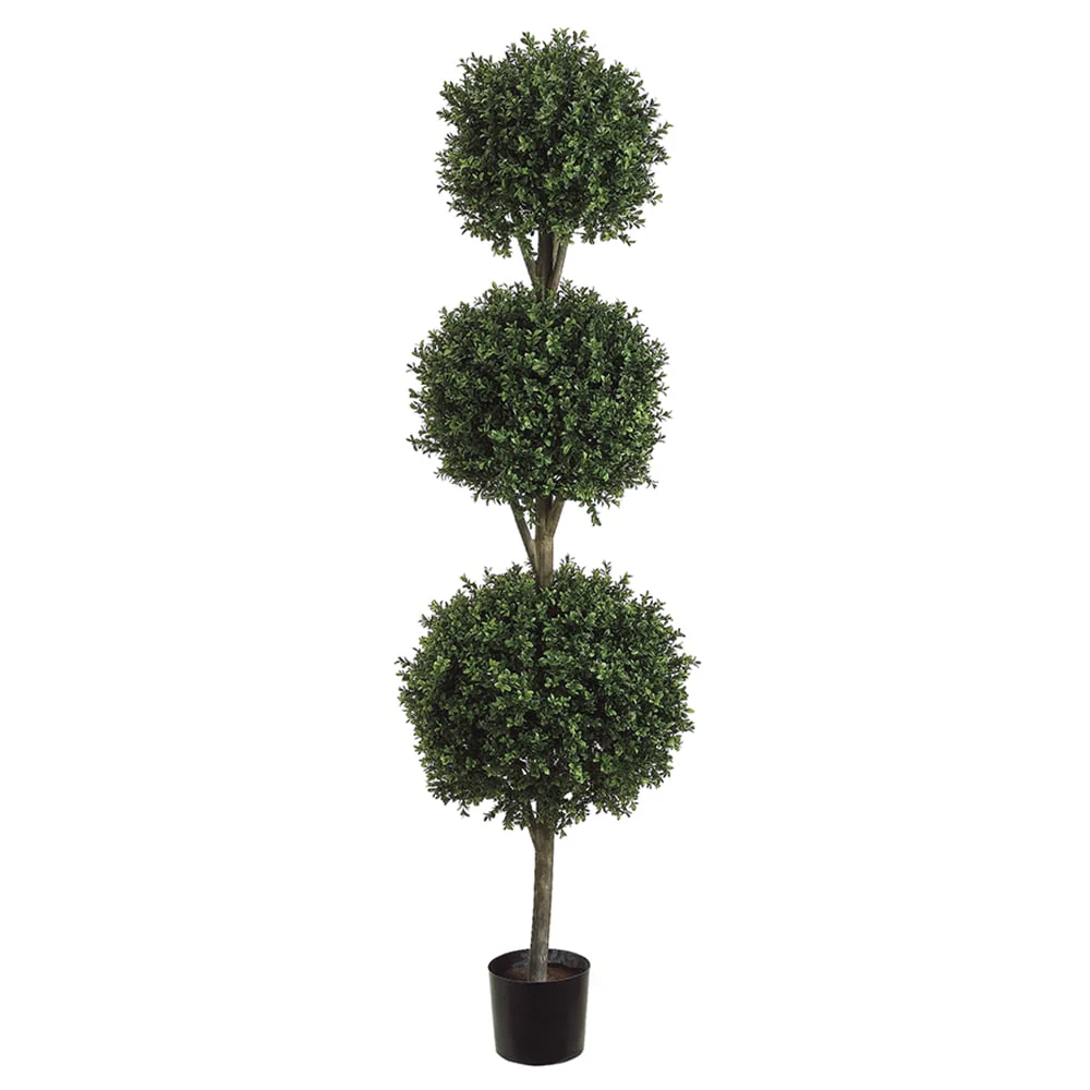 6' Boxwood Triple Ball-Shaped Artificial Topiary Tree w/Pot -2 Tone Green