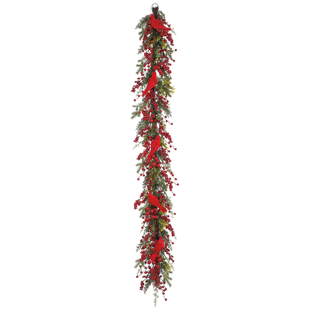 6' Cardinal, Berry & Pine Artificial Garland -Red/Green (Pack of 4)