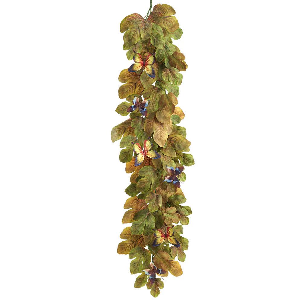 6' Fig, Magnolia Leaf & Butterfly Silk Garland -Green (Pack of 2)