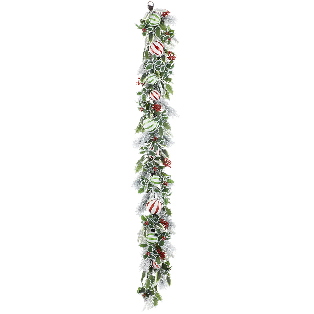 6' Flocked Holly, Ball & Pine Artificial Garland -Green/Red (Pack of 2)