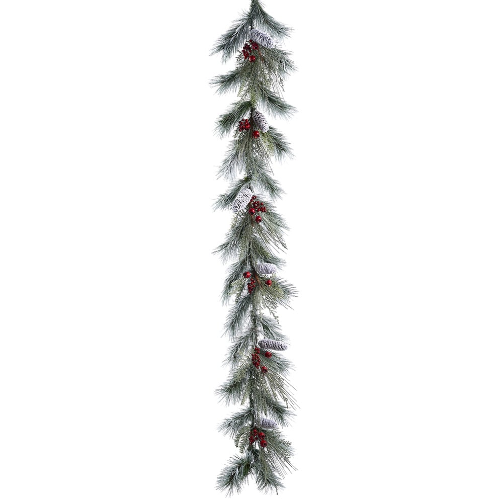 6' Flocked Pinecone, Berry & Pine Artificial Garland -Green/Red (Pack of 2)