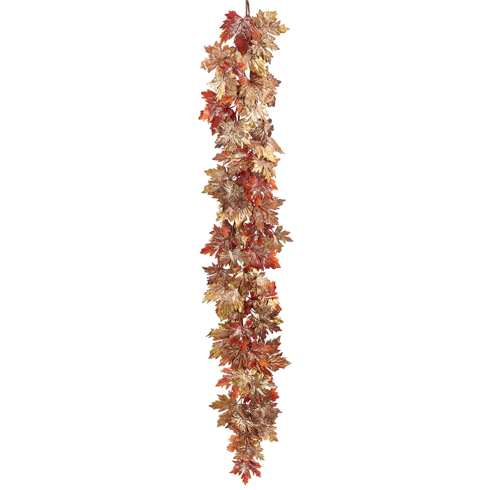 6' Glittered Metallic Maple Leaf Artificial Garland -Mixed Colors (Pack of 2)