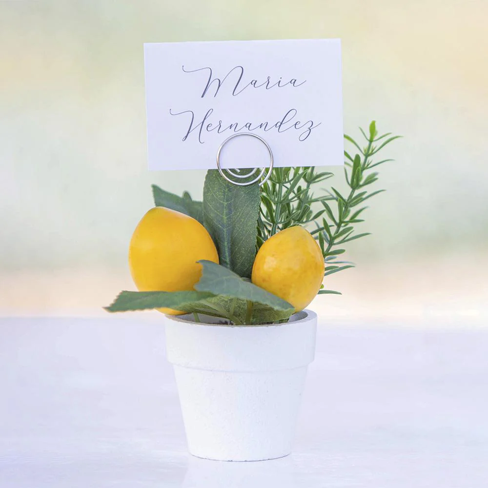 6" Lemon Silk Arrangement w/Paper Pot & Card Holder -Yellow (Pack of 6) - Image 2
