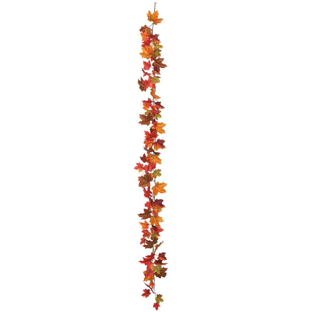 6' Maple Leaf Silk Garland -Orange/Brown (Pack of 6)